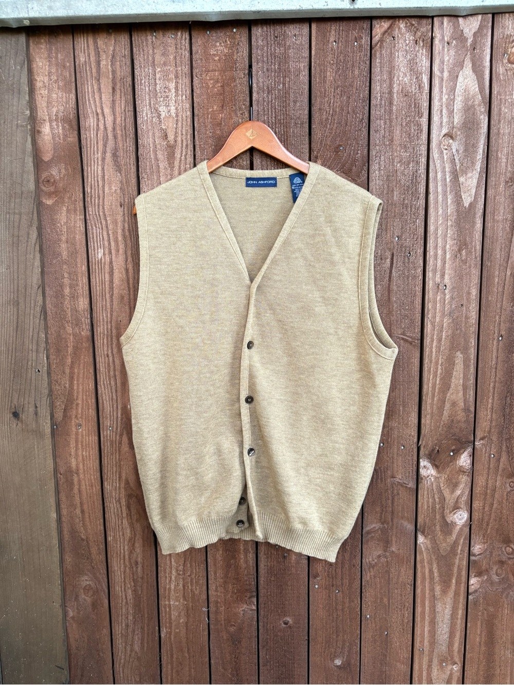 John Ashford Tan Academia Merino Wool Button Knit Vest